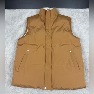 Puffer Vest With Sherpa Interior Unisex Size Large Camel Color